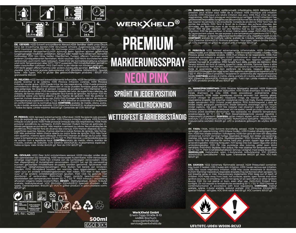 WerkXheld Markierungsspray Neon Pink 500 ml mit 360°